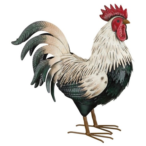 Rooster Standing Metal - Exclusive Ironworks - Rooster Deep Green and white metal